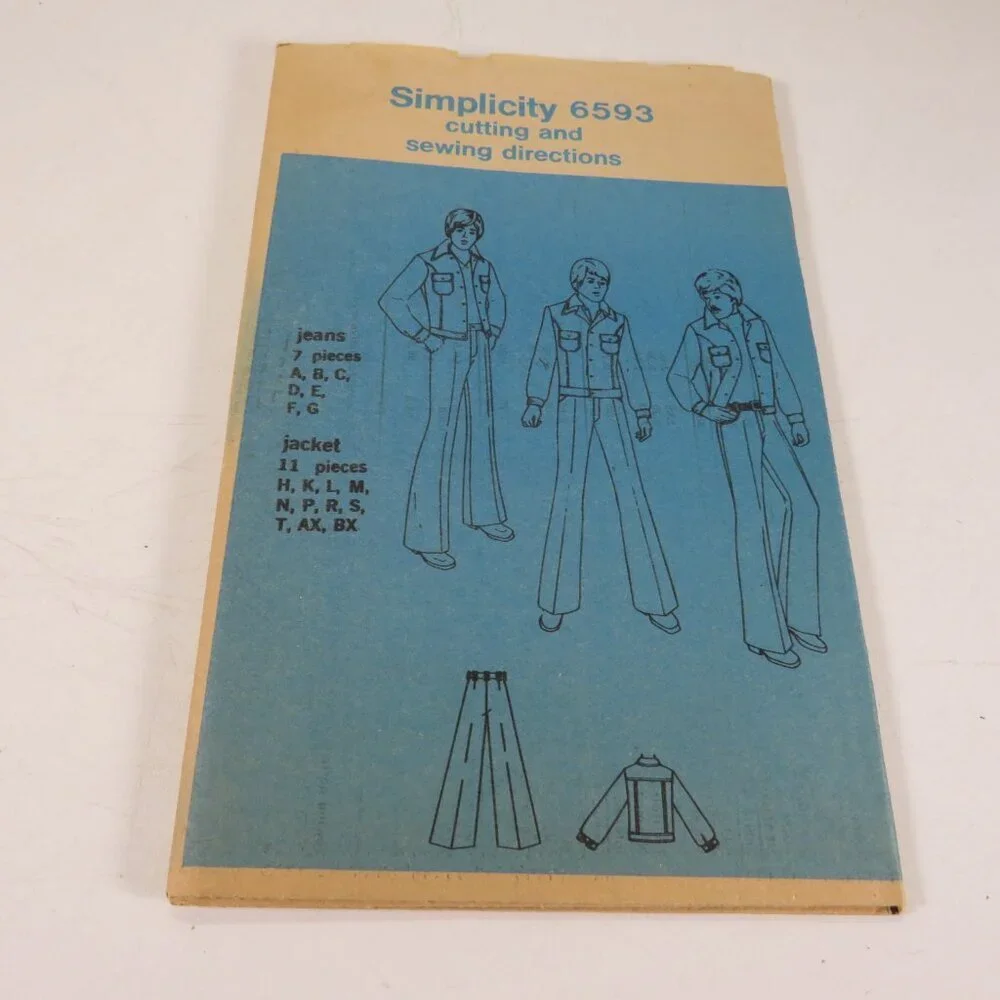Simplicity 6593 clothing pattern size 40 Jacket, Jeans -wide leg/bell bottoms
